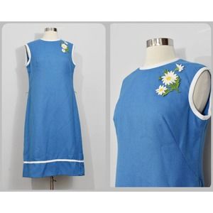 Nantucket Naturals Blue Linen Shift Dress 70s